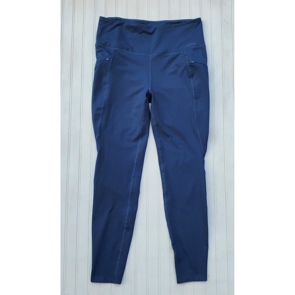 Eddie Bauer Womens Navy Blue High Rise Zipper Pocket Athletic Leggings Size L